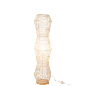 Lampadaire J-Line en rotin et métal blanc, vue de face
