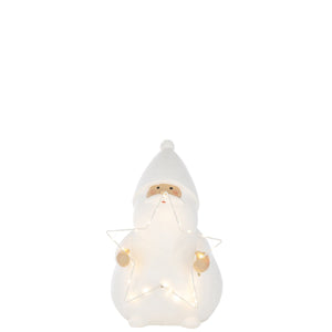 Figurine J-Line Père Noël Étoile en polyrésine blanche avec lumières LED