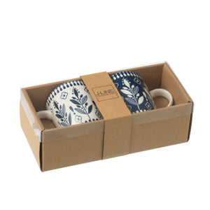 Box de 2 tasses J-Line en céramique bleu foncé, élégantes et modernes.