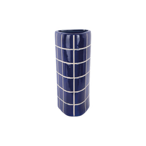 Vase Retro Tiles Triangular Large en céramique bleu avec motif graphique