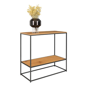 Table console Vita en aspect chêne et noir, vue de face