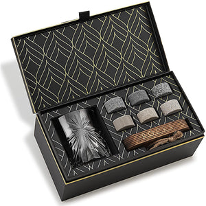 Coffret dégustation avec verre en cristal Soleil et pierres à whisky