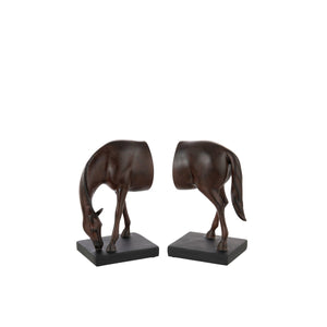 J-Line serre-livres Cheval - polyrésine - marron foncé - lot de 2
