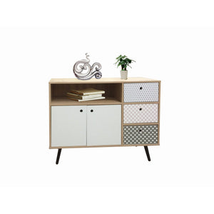Buffet scandinave blanc avec tiroirs en métal