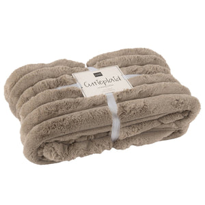 Plaid J-Line grand velours côtelé - polyester - taupe
