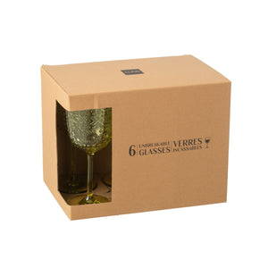 Boîte de 6 verres à vin en plastique vert J-Line - vue de face