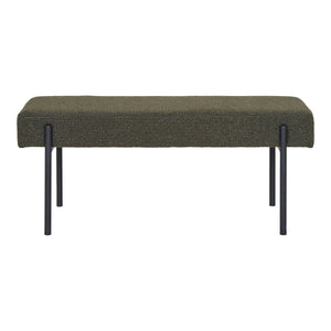 Banc Swindon vert foncé avec pieds en métal noir, vue de face