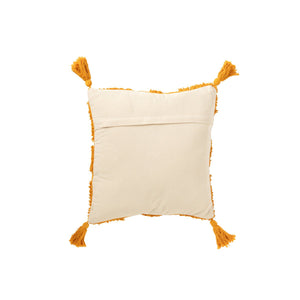Coussin J-Line tufté ocre avec pompons, style bohème