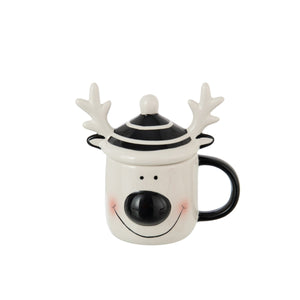 Mug Renne J-Line en céramique blanc et noir avec couvercle élégant.