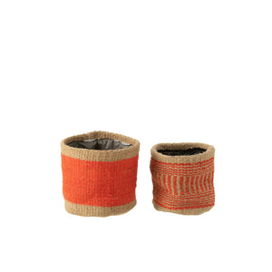 Panier J-Line Round + Band - jute - naturel/orange - XS/S - 2 pièces