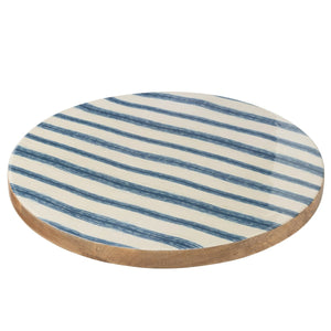 Plateforme J-Line Rotating Round Stripes en bois bleu et blanc, vue de dessus
