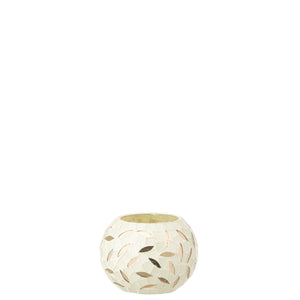Bougeoir J-Line Ball Mosaic en verre blanc et argent, petit format.