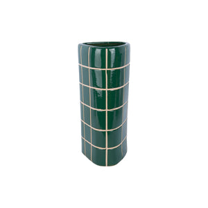 Vase Triangulaire Rétro Vert en Céramique avec motif carreaux