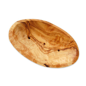 Porte-savon OVAL environ 14 - 16 cm avec rainure au dos, bois d'olivier
