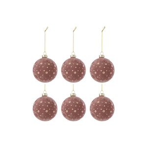 Boule de Noël Dots en velours rose clair et or - Lot de 6