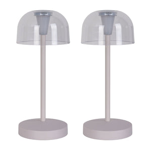2 Set LED Battery Table Light "Gomba" pour l'extérieur et à l'intérieur, en métal et en plastique en blanc, 18,5 cm de haut