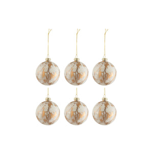 Coffret de 6 boules de Noël en verre marbré blanc et or par J-Line