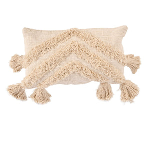 Housse de coussin à pompons - crème