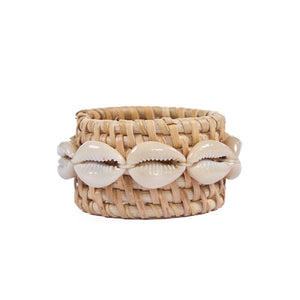 Rond de serviette en coquille de rotin blanc