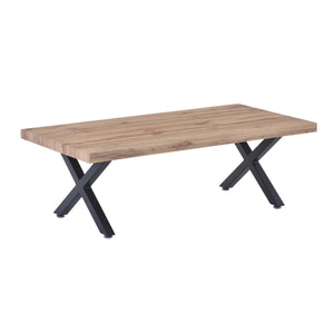 Table basse moderne en chêne et métal avec cadre en X