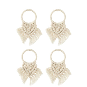 Ensemble de 4 servants macramés beige J-Line, élégants et raffinés