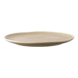 Assiette plate Viola en céramique beige, vue de dessus avec détails de texture