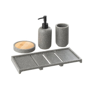 Distributeur de savon J-Line en polyrésine gris foncé sur plateau élégant