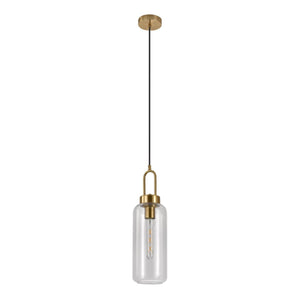 Suspension Luton avec abat-jour en verre transparent et douille en laiton