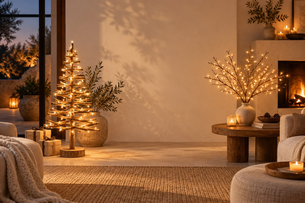 Arbre décoratif lumineux en bois et arbre en branches allumé