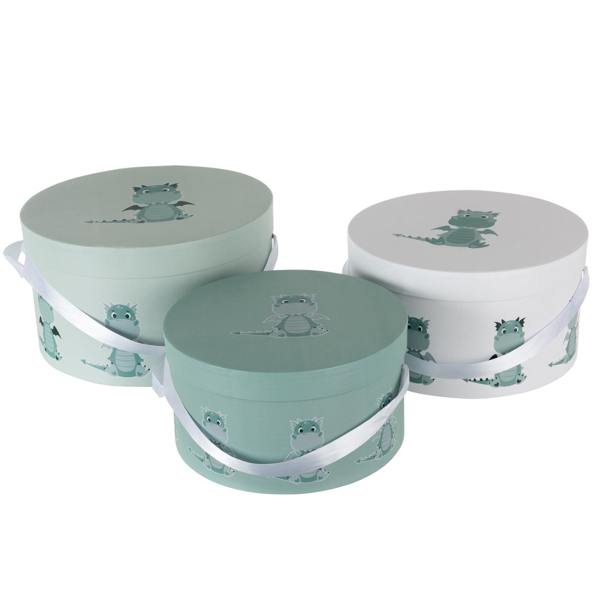 Set de 3 boîtes Dragon en papier blanc et vert menthe par J-Line