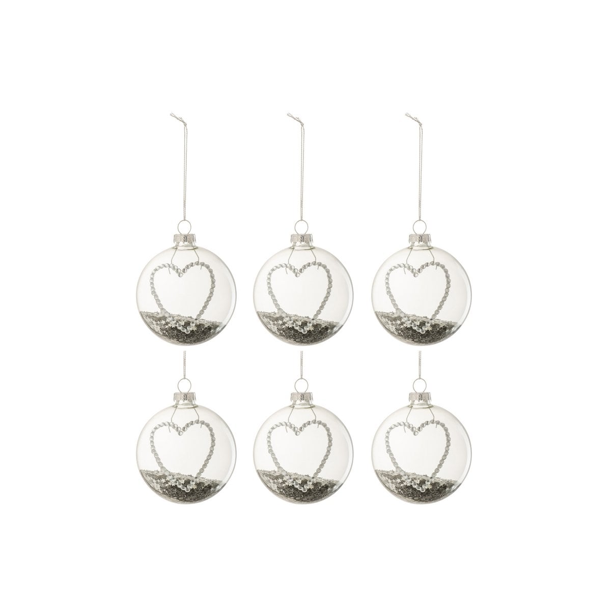 Boule de Noël Coeur Strass Argent - vue détaillée sur le design étoilé