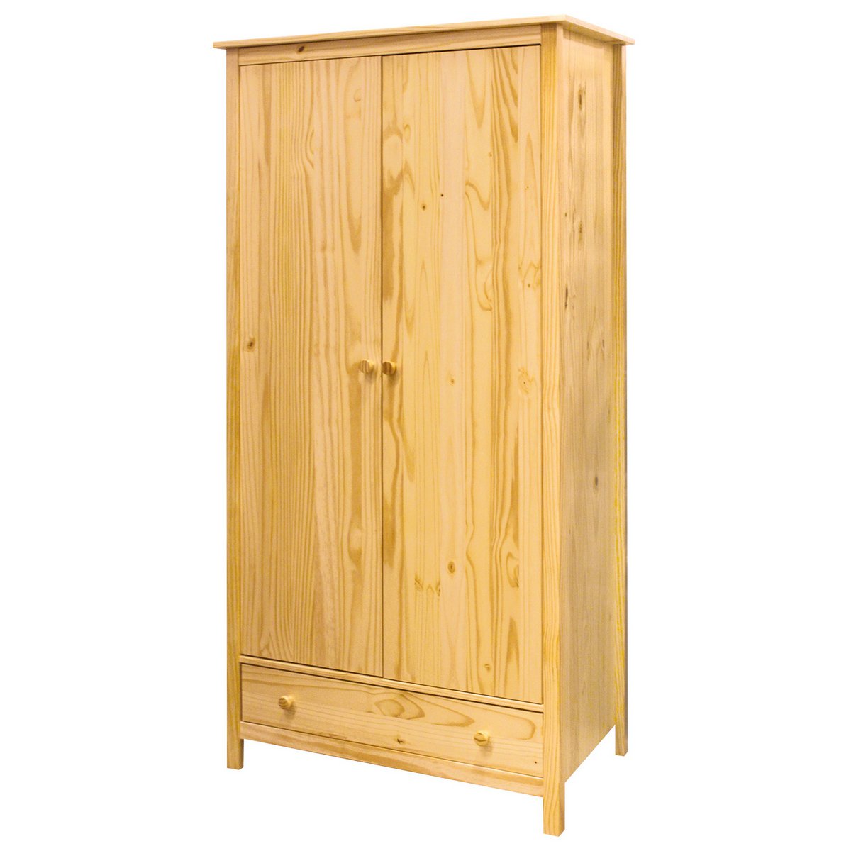 Armoire en bois de pin massif avec deux portes fermées