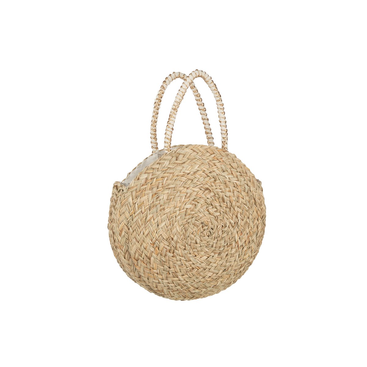 Sac de plage rond J-Line en jonc de mer, couleur blanche, vue de face.