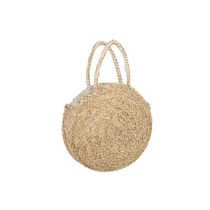 Sac de plage rond J-Line en jonc de mer, couleur blanche, vue de face.