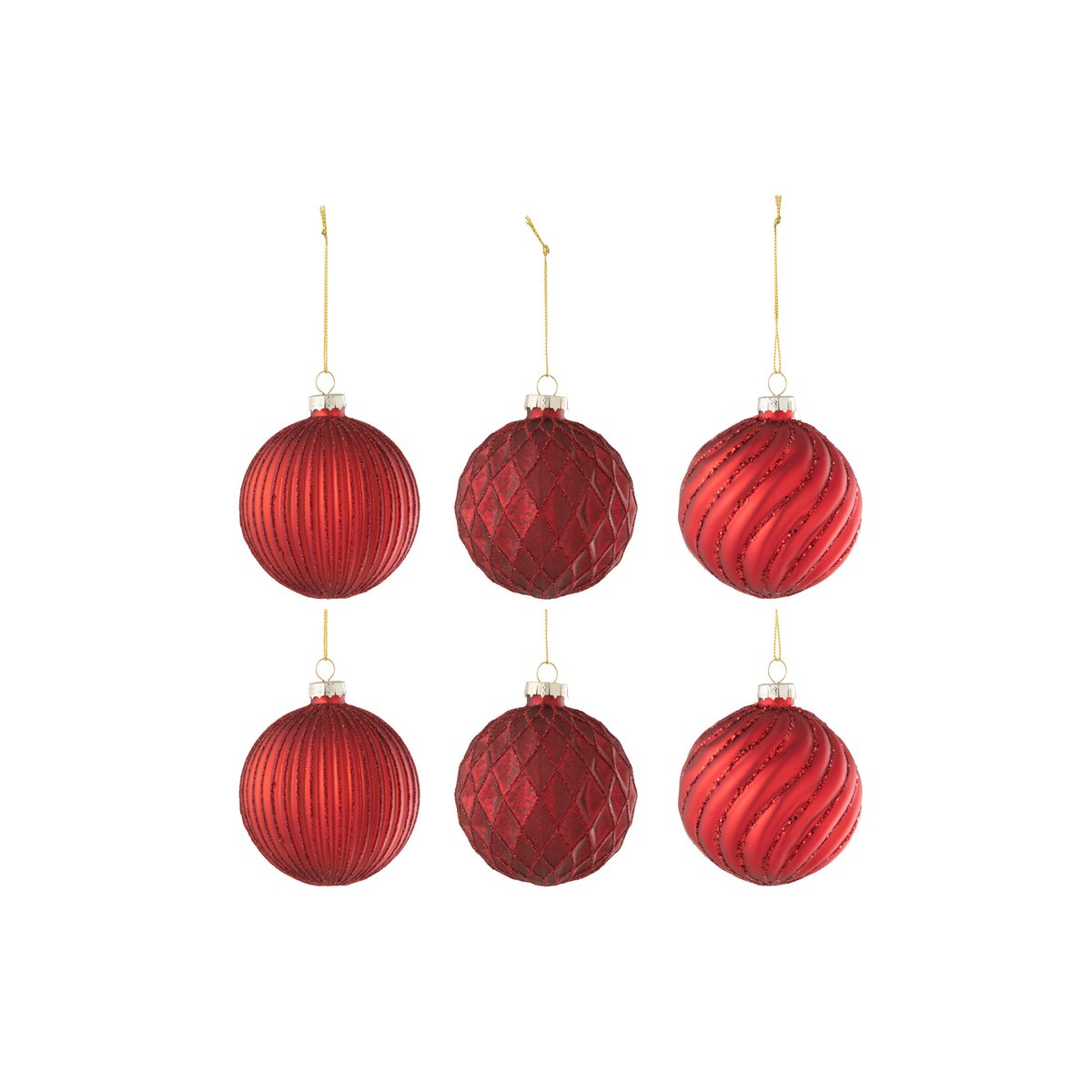 Boule de Noël Ribbed & Checkered J-Line en verre rouge, petit modèle