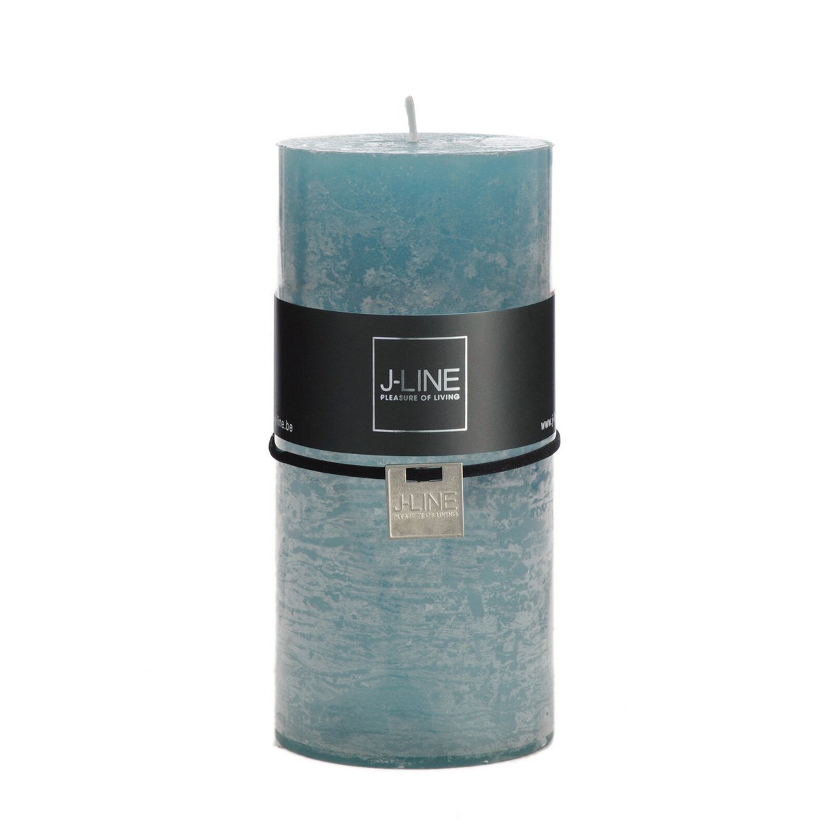 Bougie cylindrique bleue J-Line, élégante et raffinée, posée sur une table