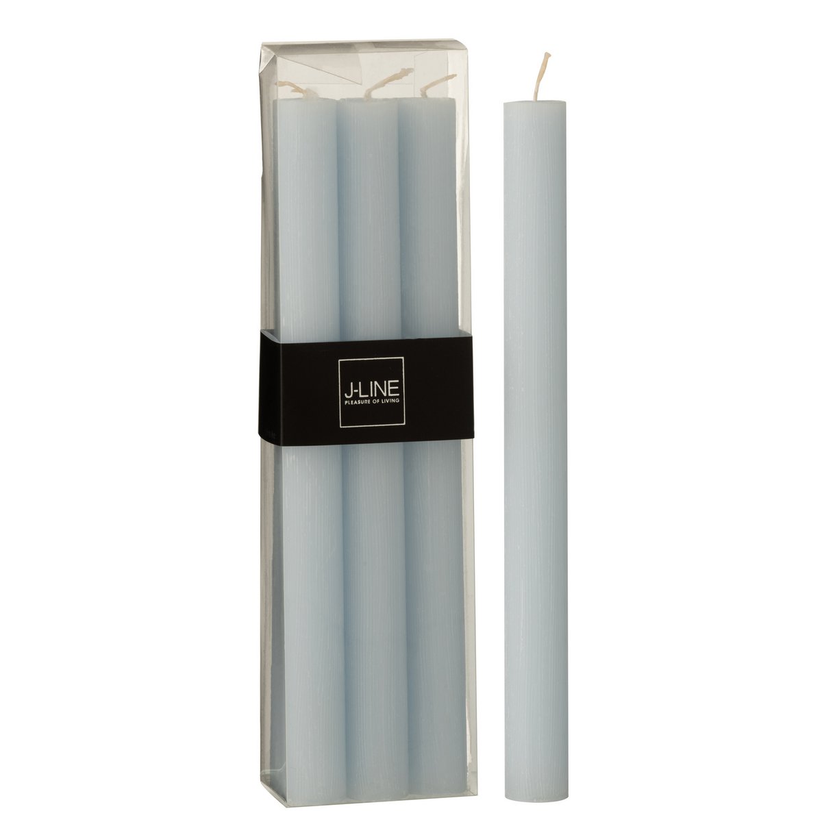Coffret de bougies J-Line bleu clair, détail du design classique