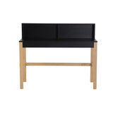 Bureau noir minimaliste, détail des pieds en bois