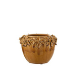 Pot de fleurs en céramique jaune, vue de face, diamètre 22 cm