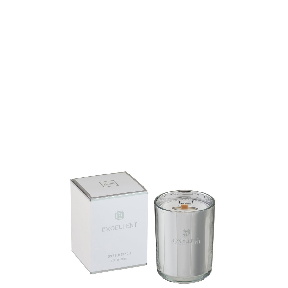 Bougie parfumée J-Line Excellent en verre argenté avec parfum Cotton Candy