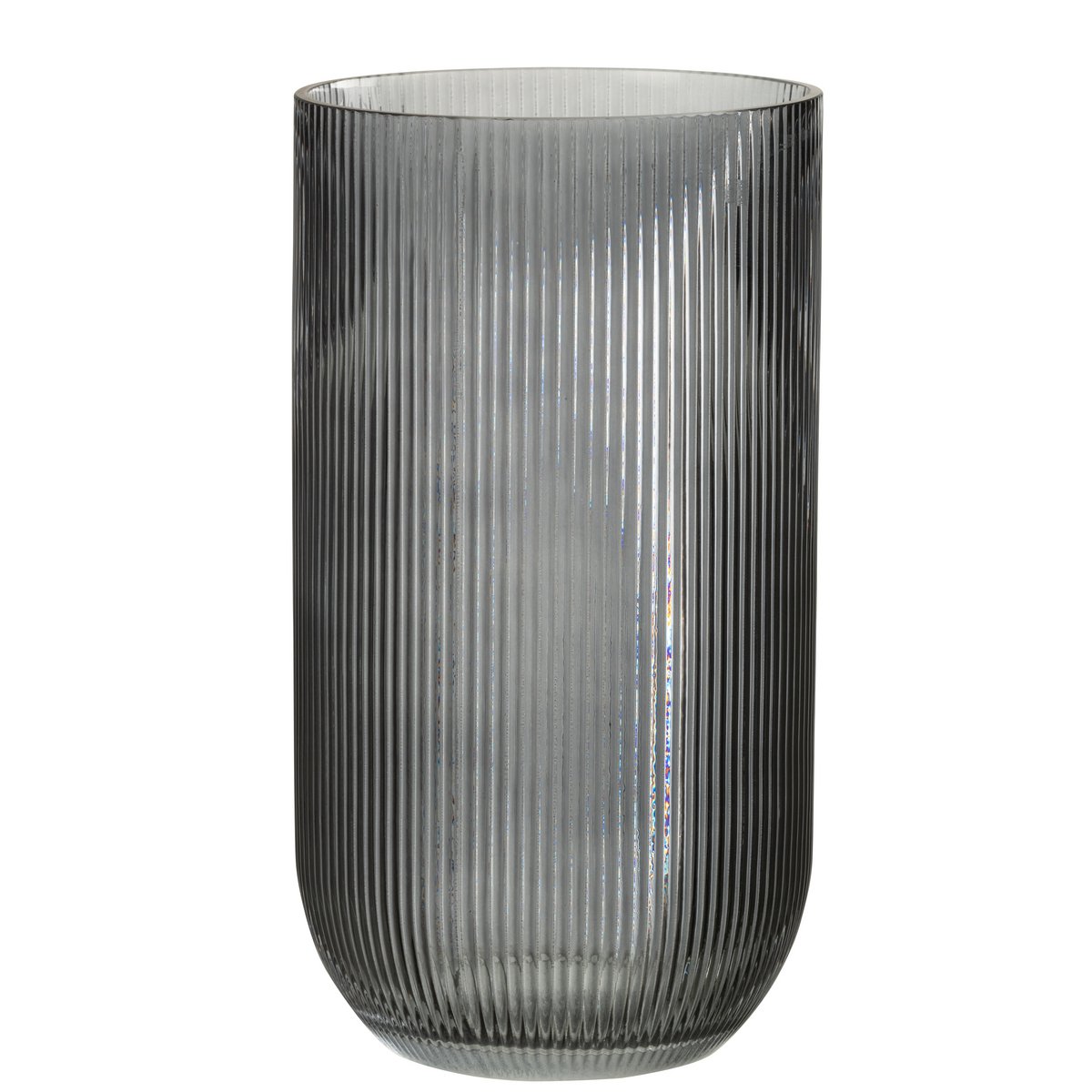 Vase J-Line Rayé en verre noir, vue de face avec détails rayés