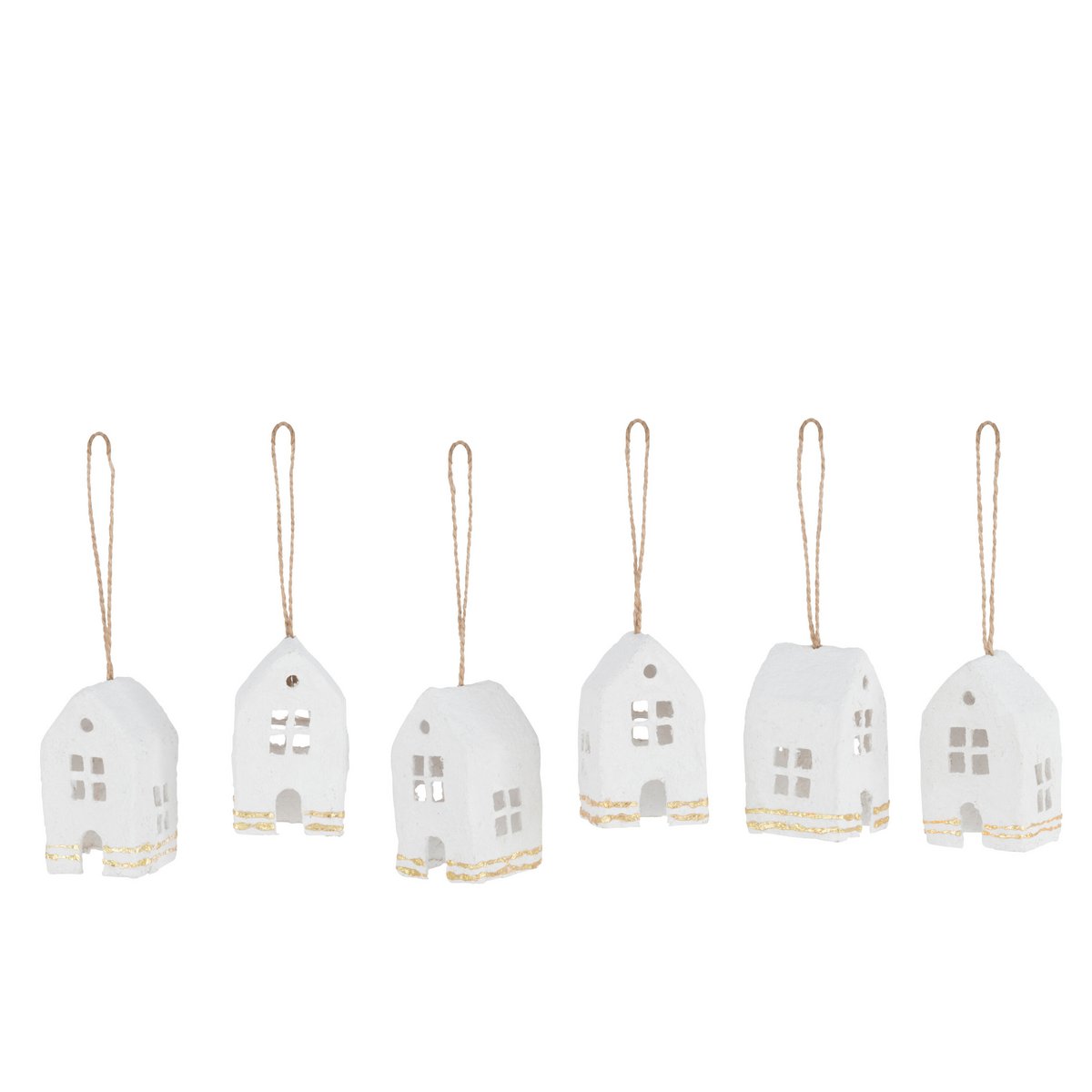 Pendentif de Noël J-Line en coton mâché blanc et or, élégant et raffiné