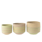 Corbeilles Rayées en Jonc de Mer Naturel/Vert - Lot de 3