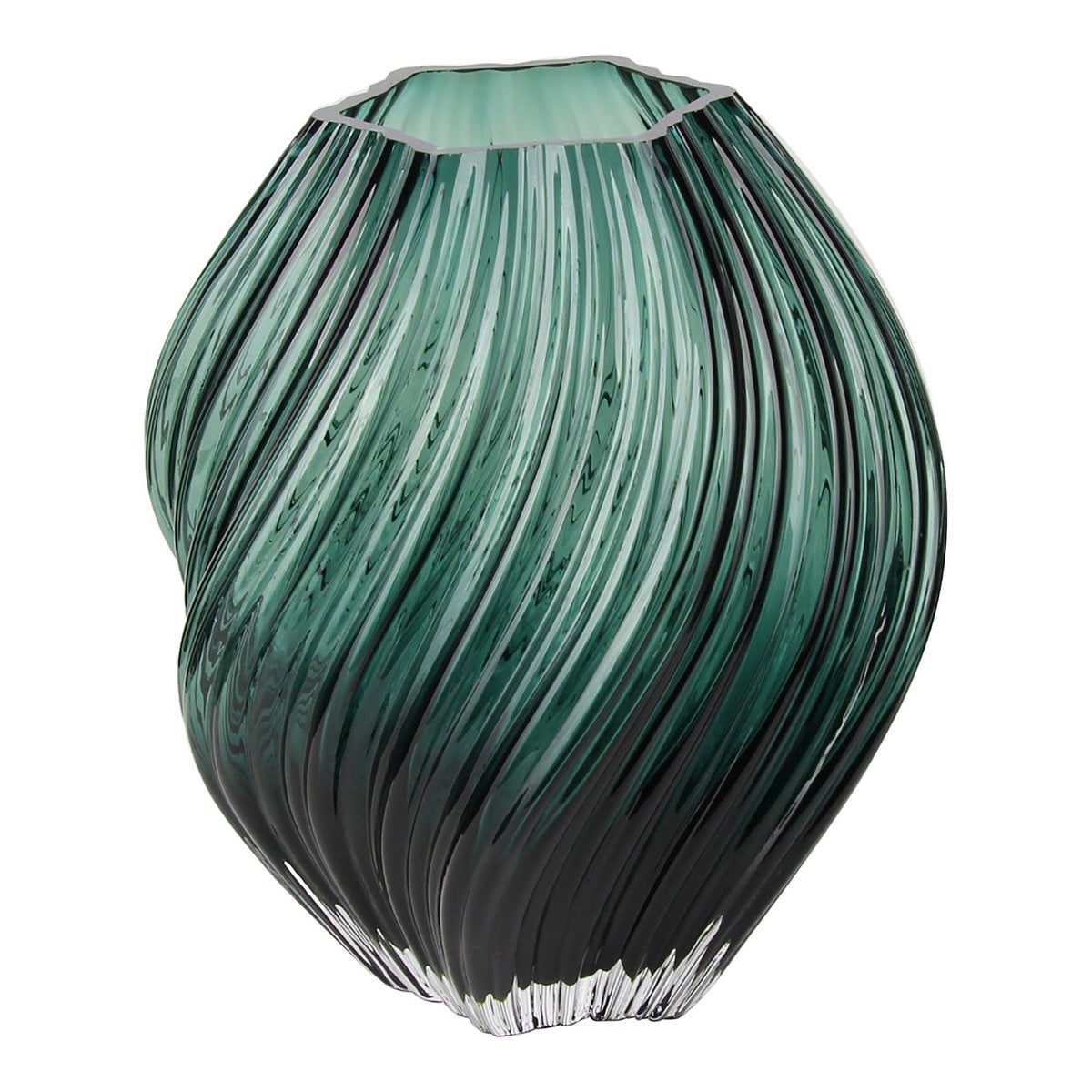 Vase en verre soufflé vert foncé, design élégant et lignes épurées