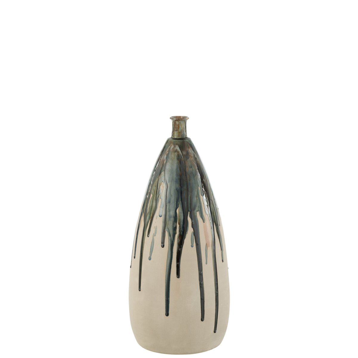 Vase J-Line en céramique naturelle et verte, vue de face