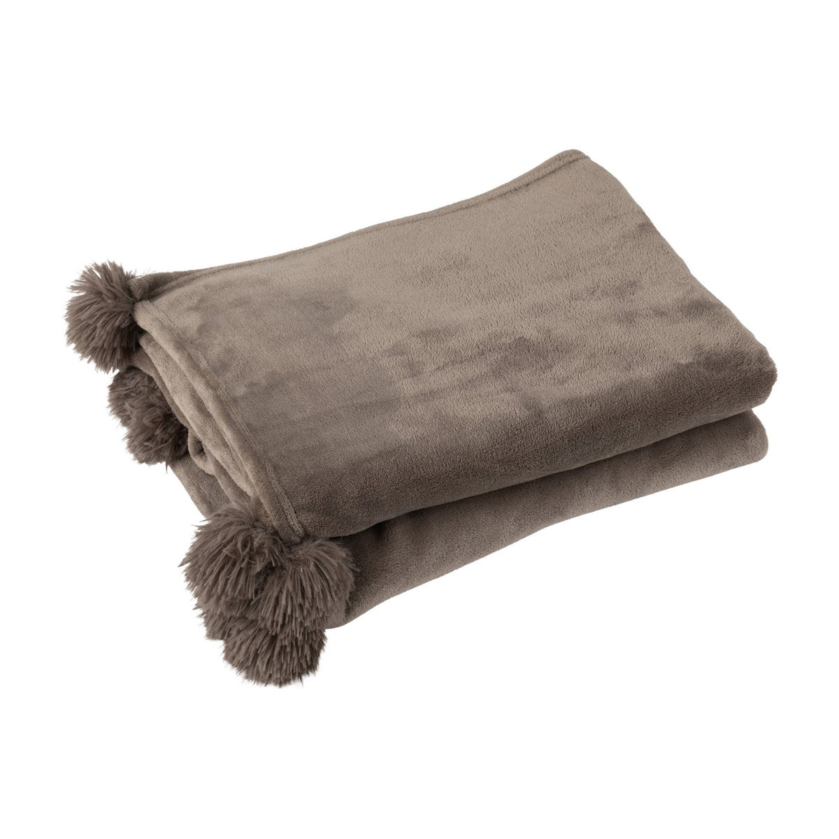 Plaid Pompom J-Line en gris foncé avec pompons élégants