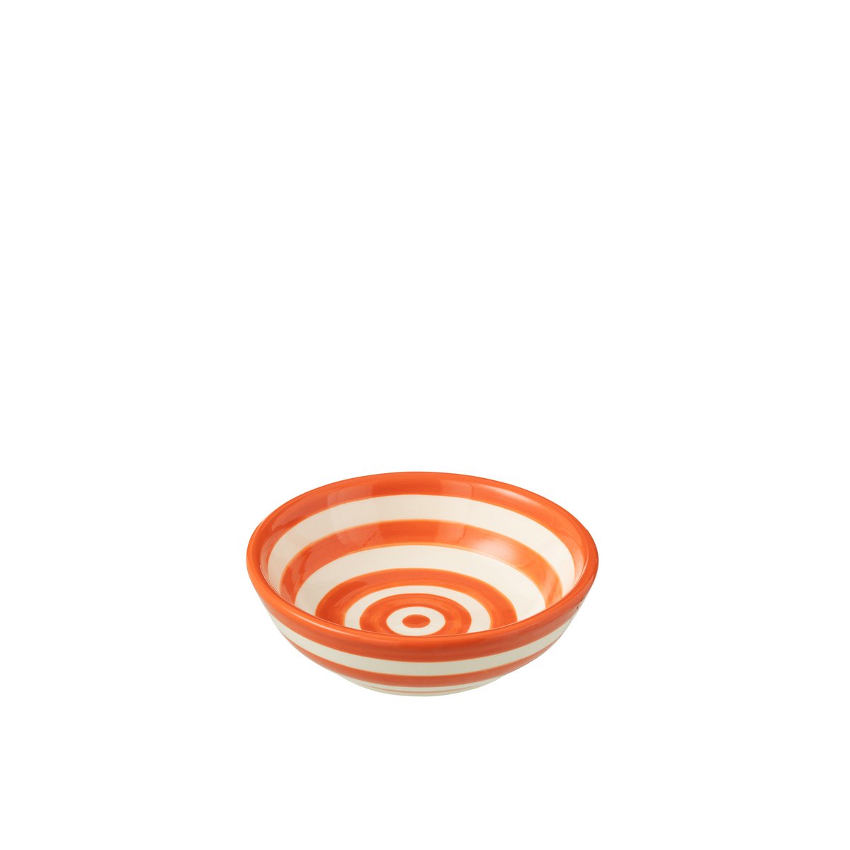 Bol J-Line Kom Grenade Stripes en céramique blanche et orange, vue de face.
