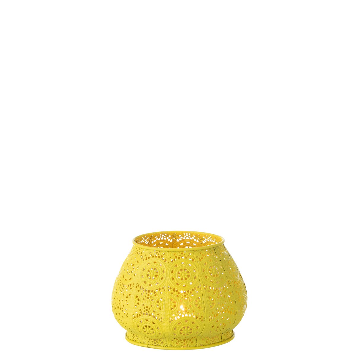 Détail du photophore J-Line en métal jaune - éclairage doux