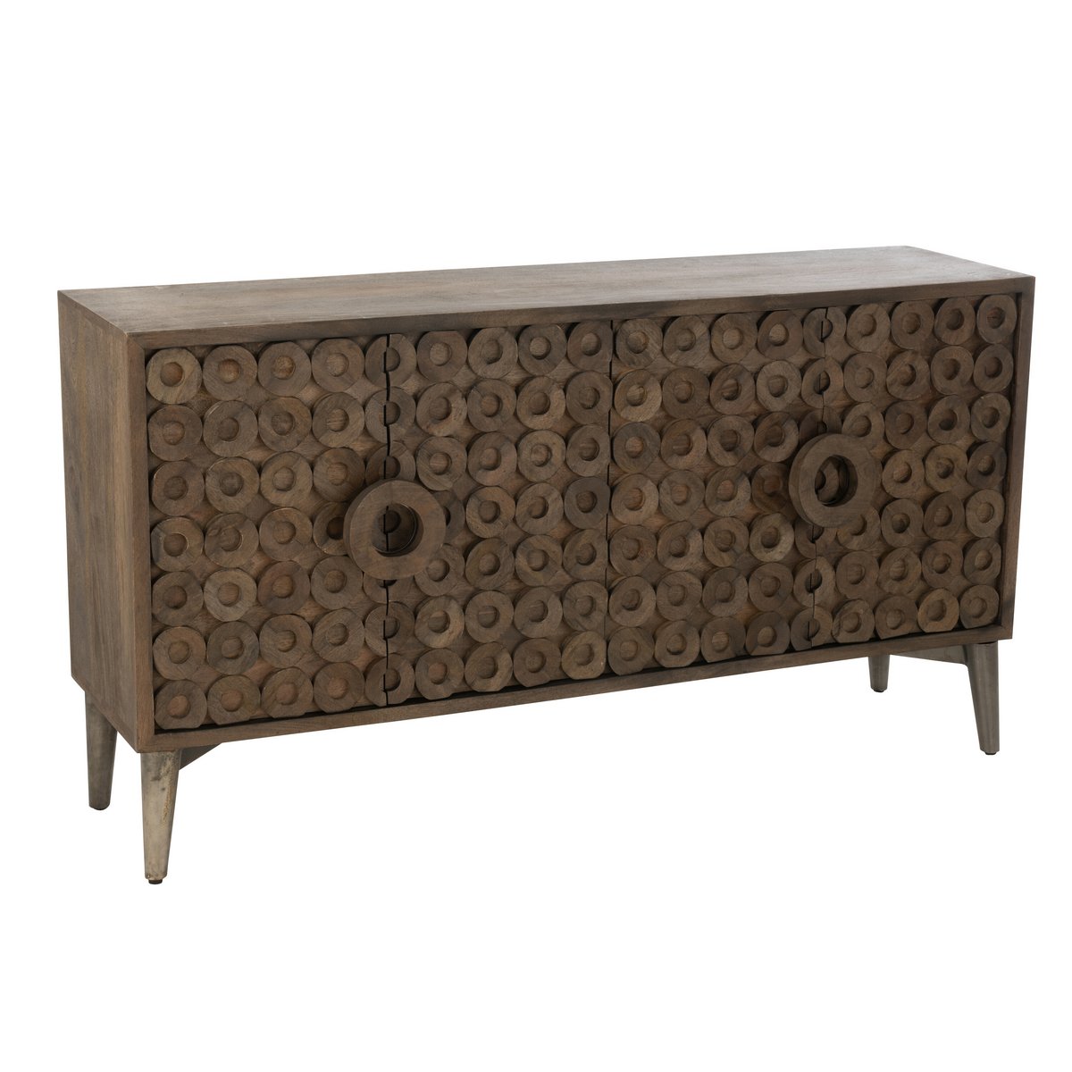 Buffet J-Line 4 portes en manguier et MDF marron, vue de face