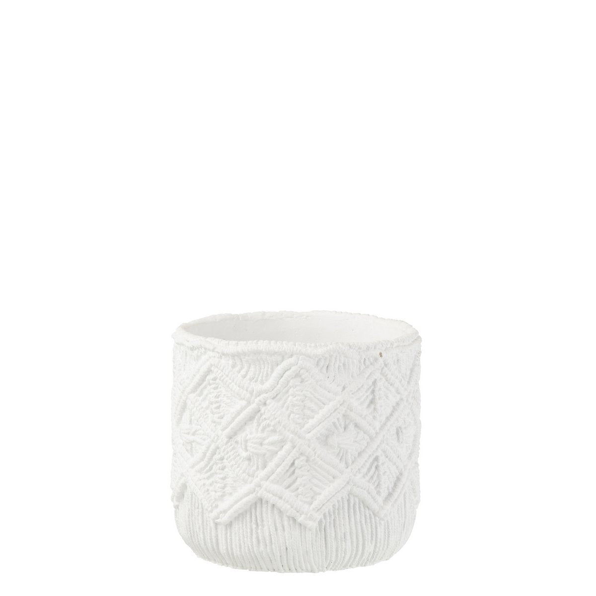 Pot de fleurs J-Line en ciment blanc, vue latérale montrant le diamètre de 20 cm
